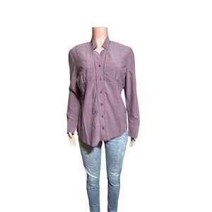 Pulp womens long sleeve Merlot mandarin button front  ribbed shirt tail M